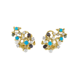 Clips d'Oreilles Gilbert Albert Turquoises Diamants Perles Or jaune 18 carats