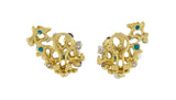 Clips d'Oreilles Gilbert Albert Turquoises Diamants Perles Or jaune 18 carats
