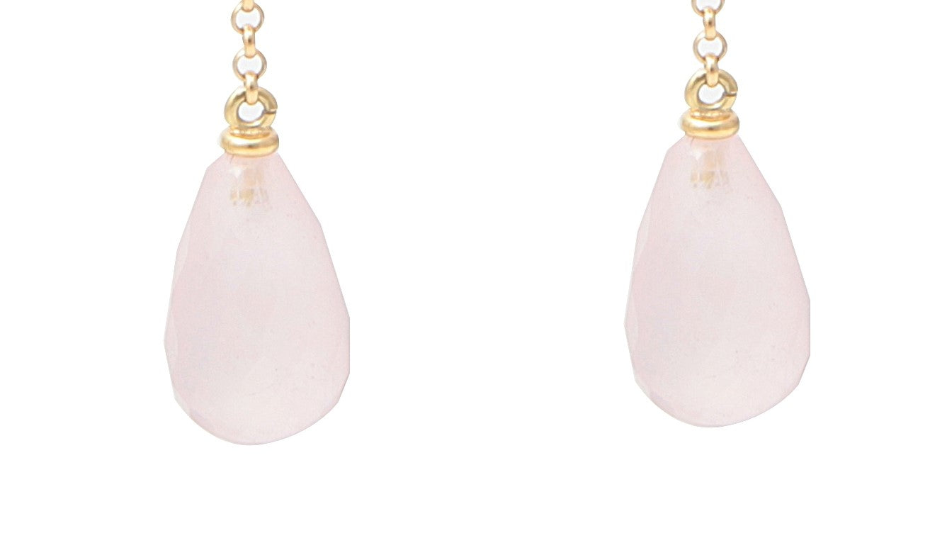 Boucles d’Oreilles Gouttes Quartz Rose Or Jaune 18 carats