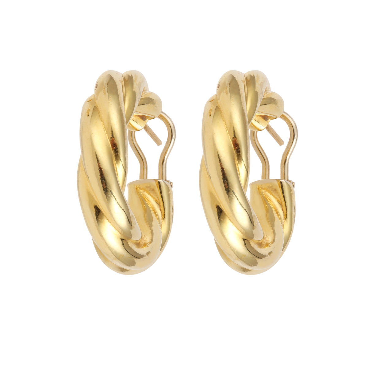 Vintage 18 Carats Yellow Gold Twisted Hoop Earrings