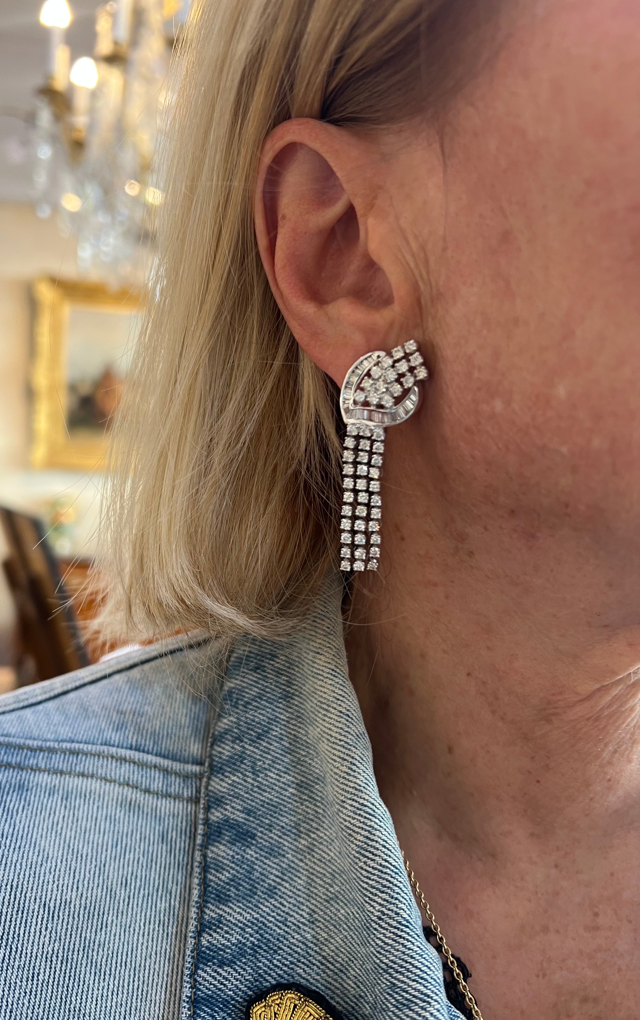 3 Carats Diamonds 18 Carats White Gold Cocktail Earrings