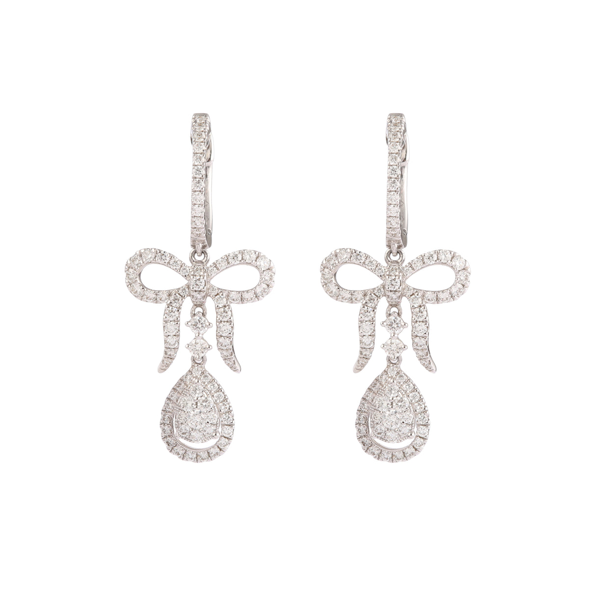 Ribbon Bow Diamonds 18 Carats White Gold Dormeuses Earrings