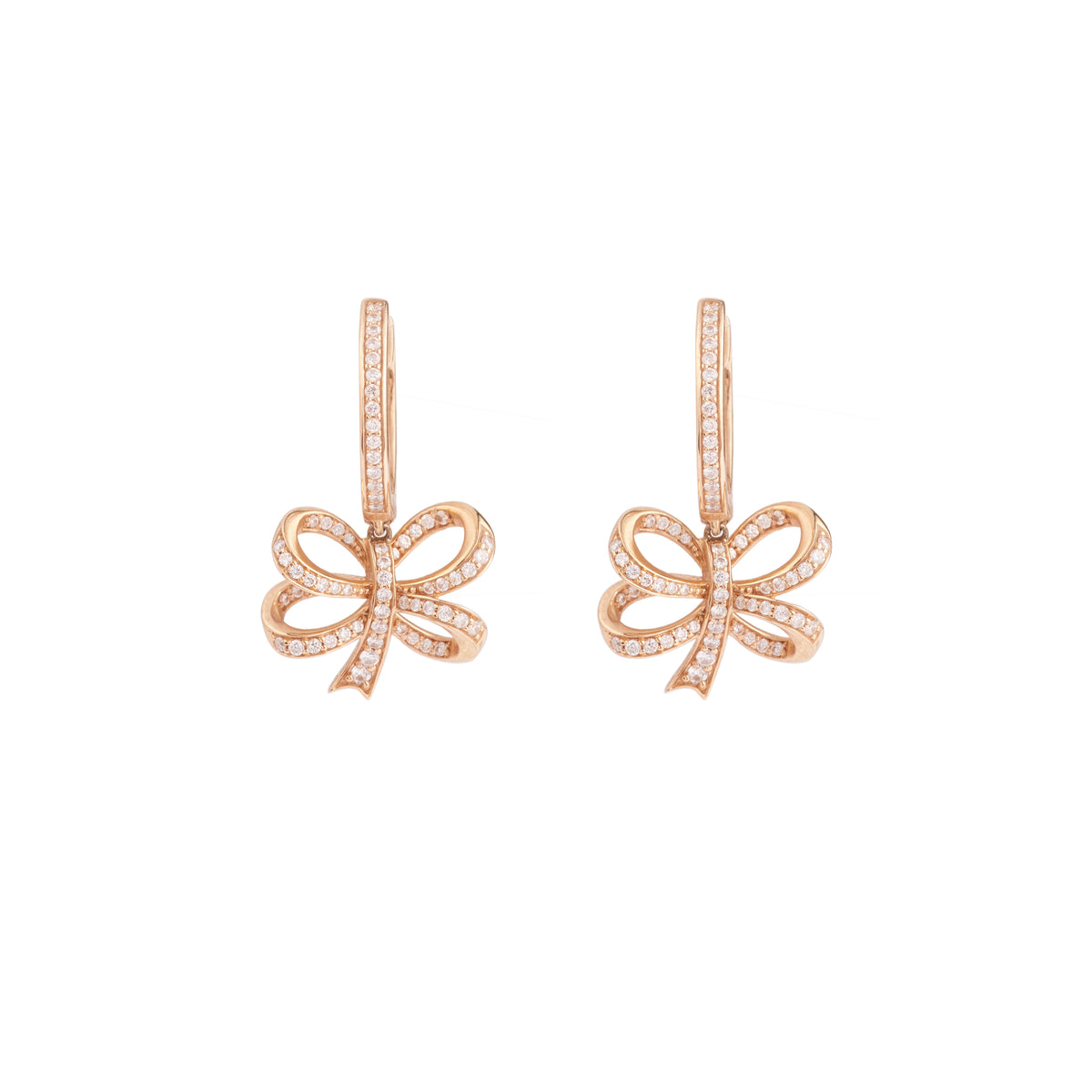 Ribbon Bow Diamonds 18 Carats Rose Gold Dormeuses Earrings