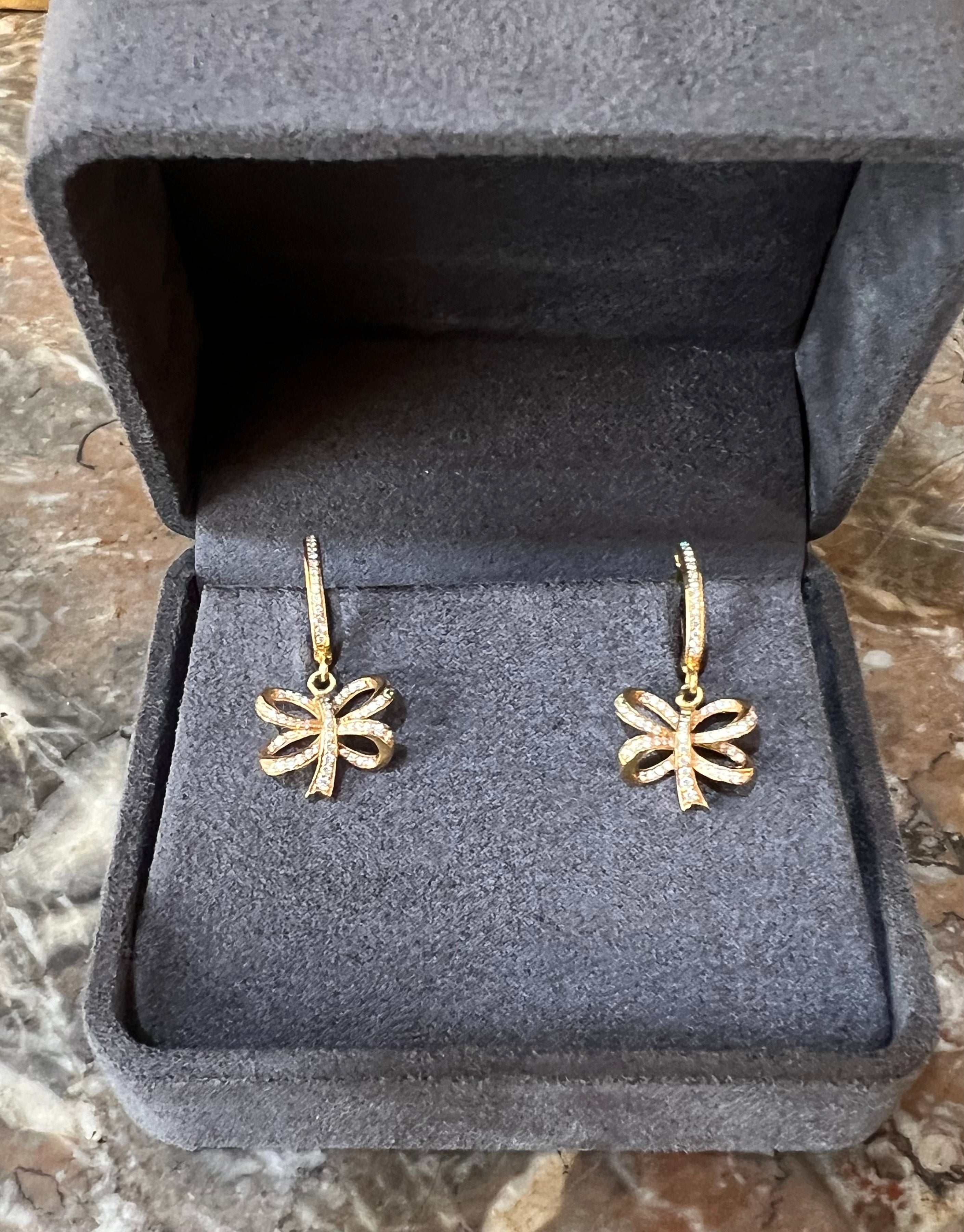 Ribbon Bow Diamonds 18 Carats Rose Gold Dormeuses Earrings
