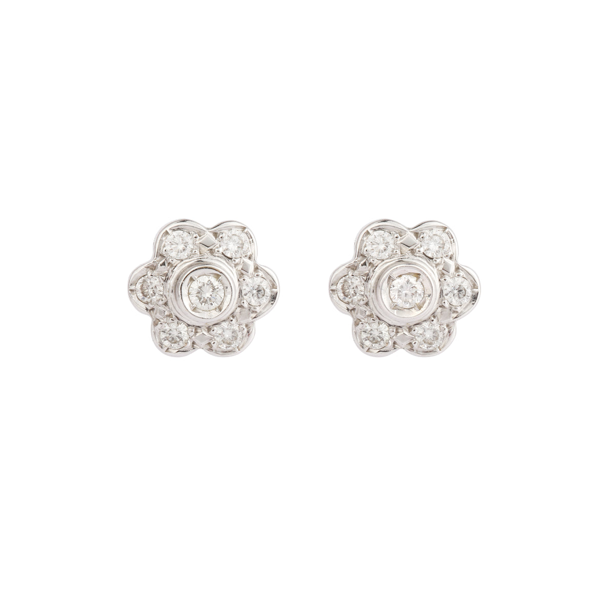 Boucles d'Oreilles Marguerite Diamants 1 Carat Or Gris 18 Carats