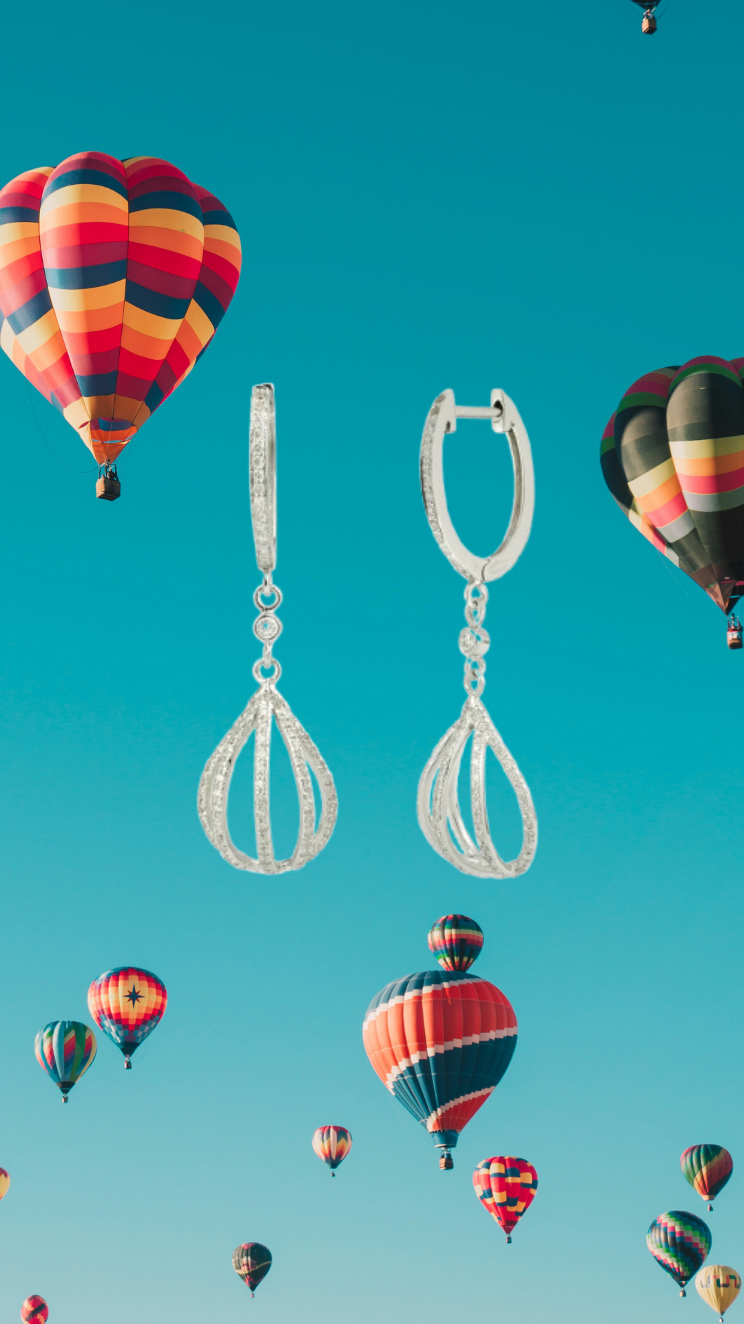 Hot Air Balloon earrings paved diamonds and white gold