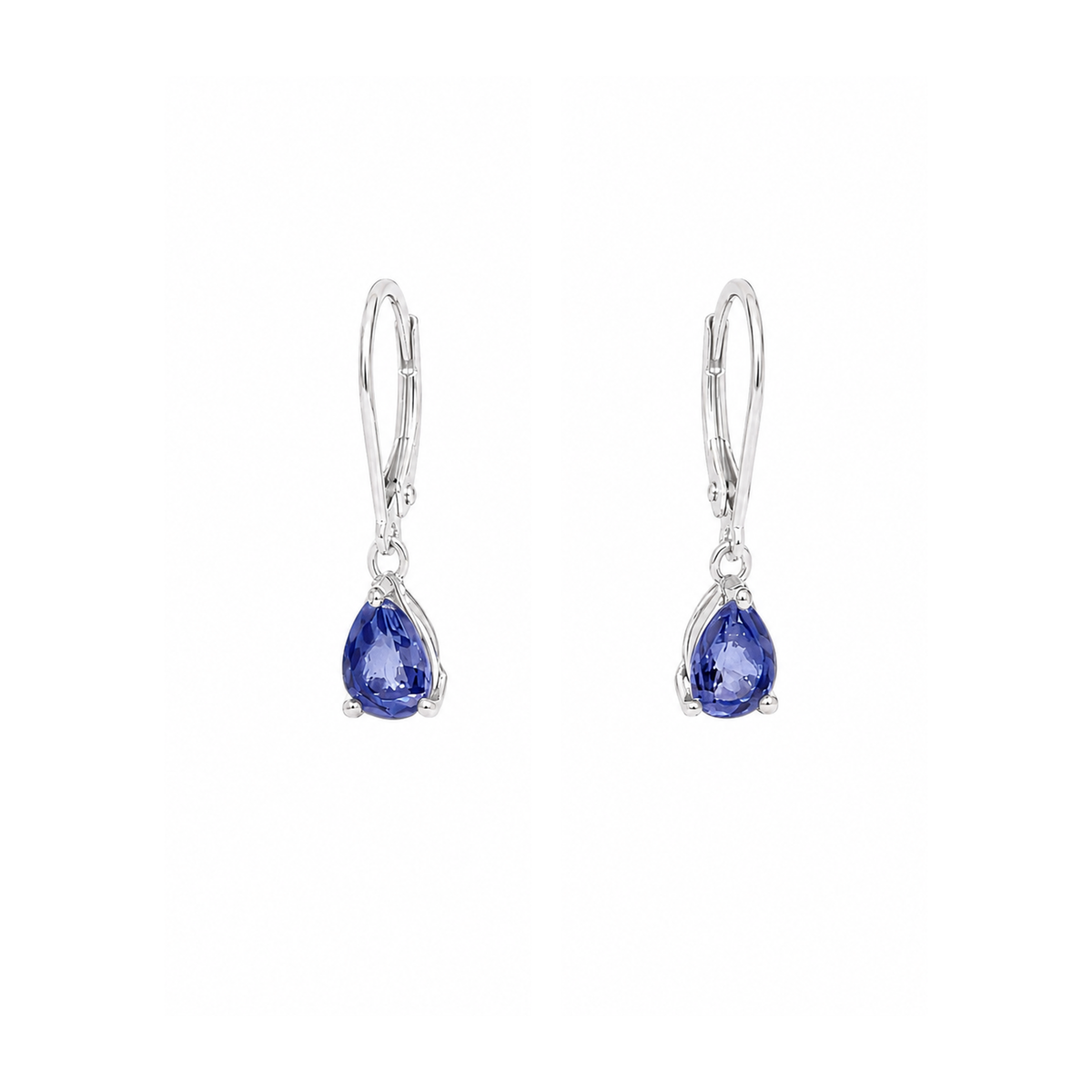 Boucles d'Oreilles Dormeuses Tanzanites Poires Or Gris 18 Carats