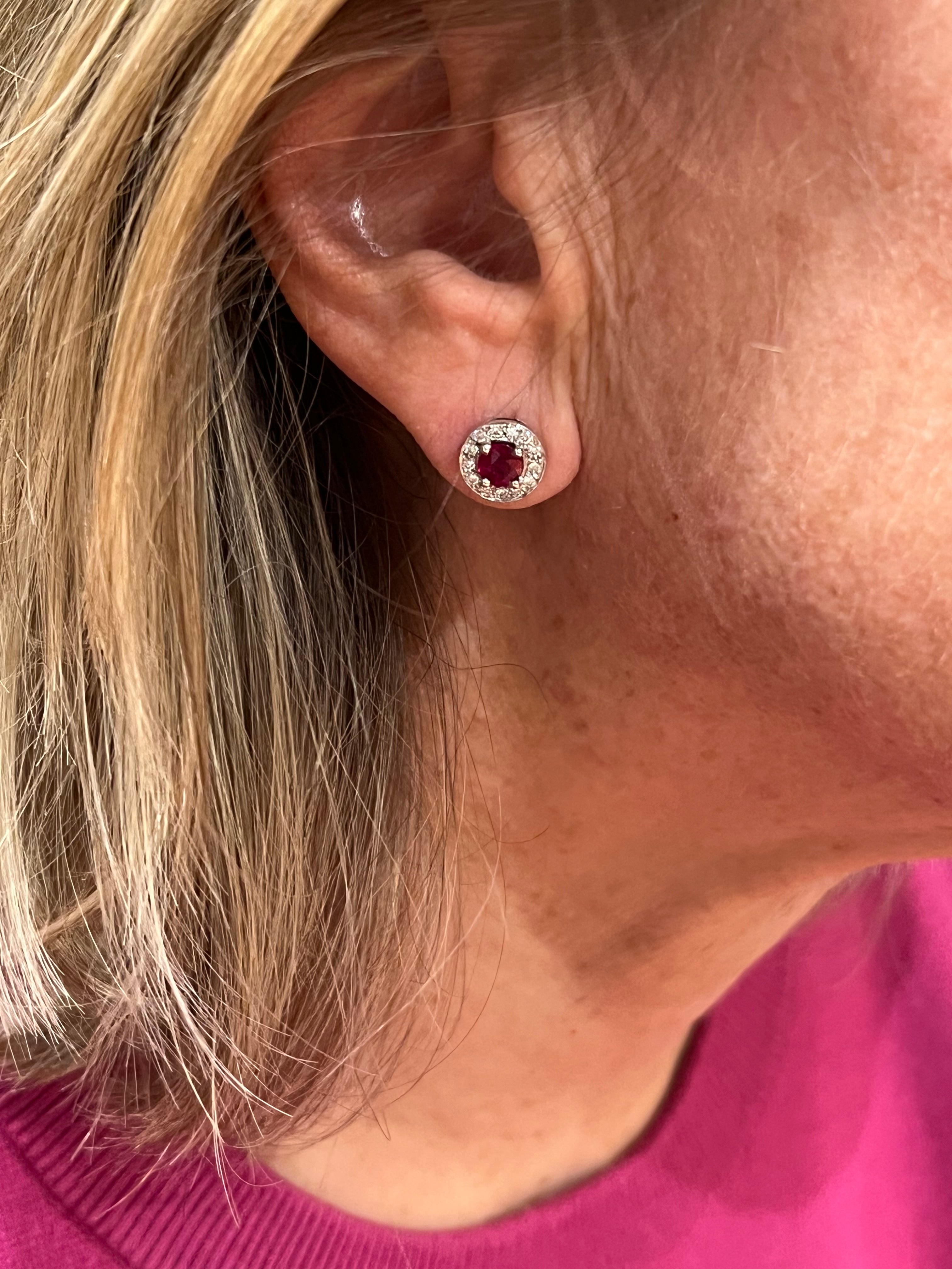 Burmese Ruby Diamonds 18K White Gold Earrings
