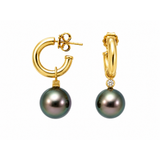 10mm Tahitian Pearls 18 Carats Yellow Gold Hoop Earrings