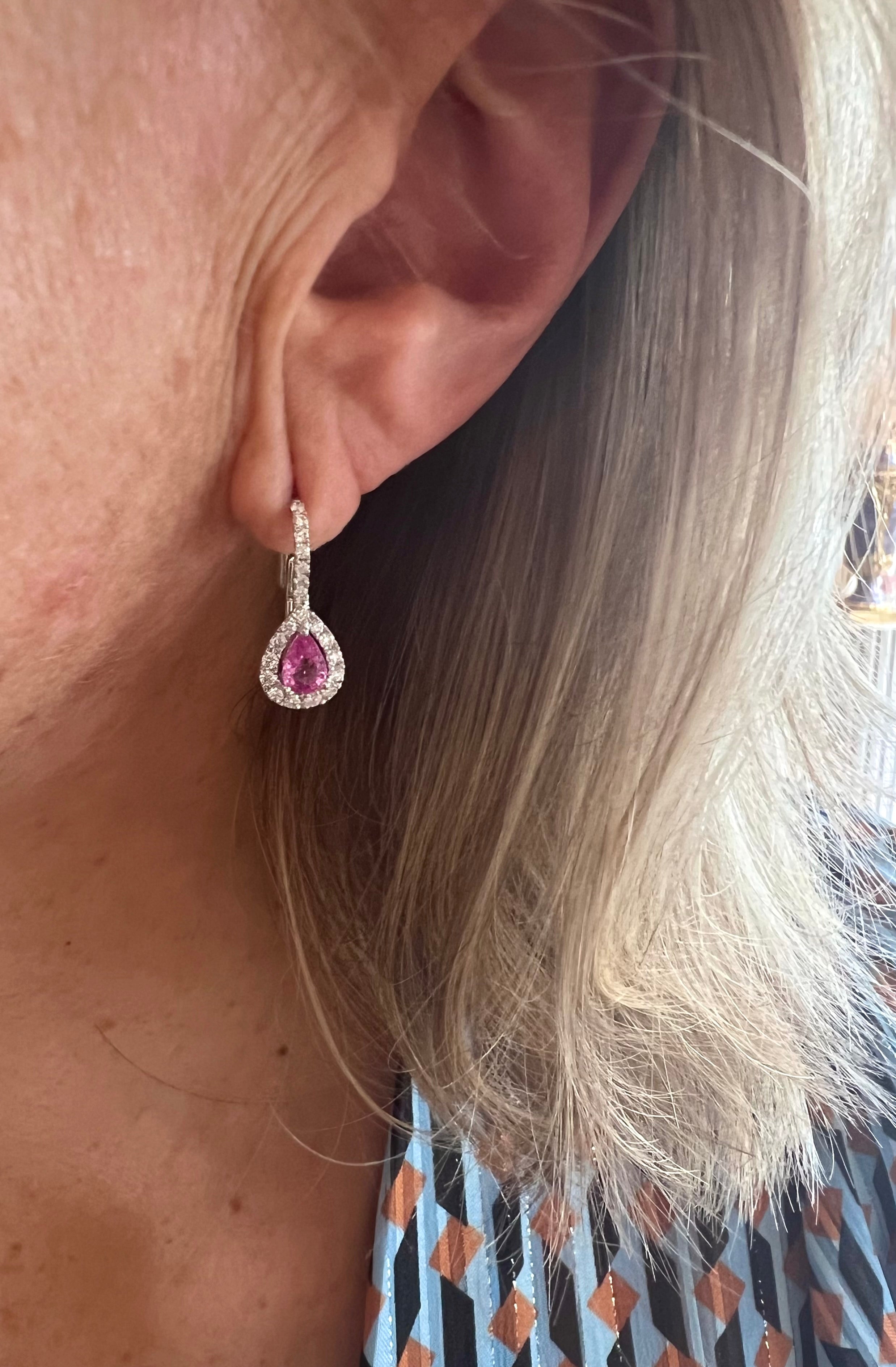 Pink Sapphires Diamonds 18 Carat White Gold Earrings