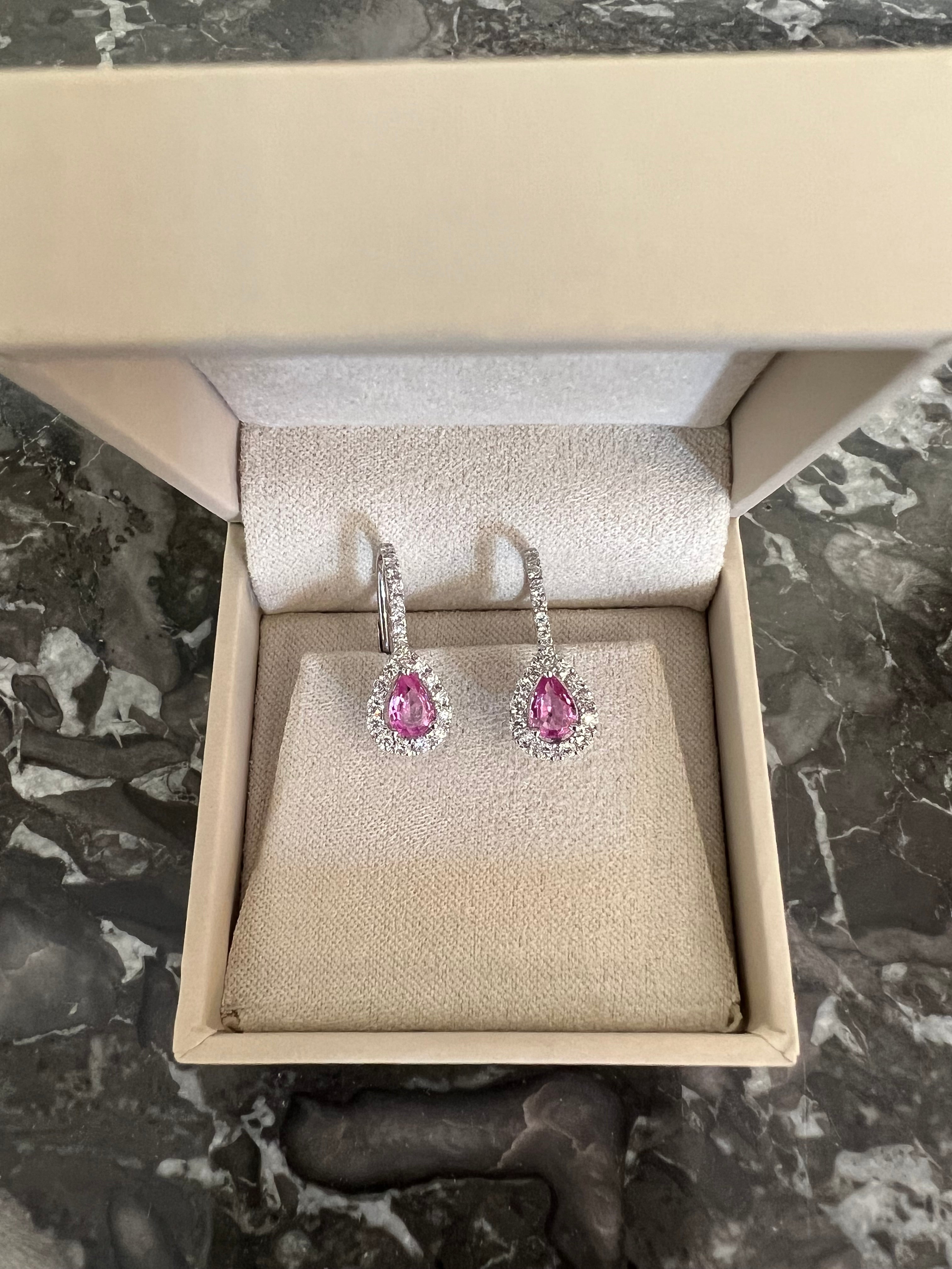 Pink Sapphires Diamonds 18 Carat White Gold Earrings