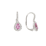 Boucles d'Oreilles Dormeuses Saphirs Roses Diamants Or Gris 18 Carats