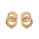 Boucles d'Oreilles Retro Tourbillon Diamants Or Jaune 14 Carats