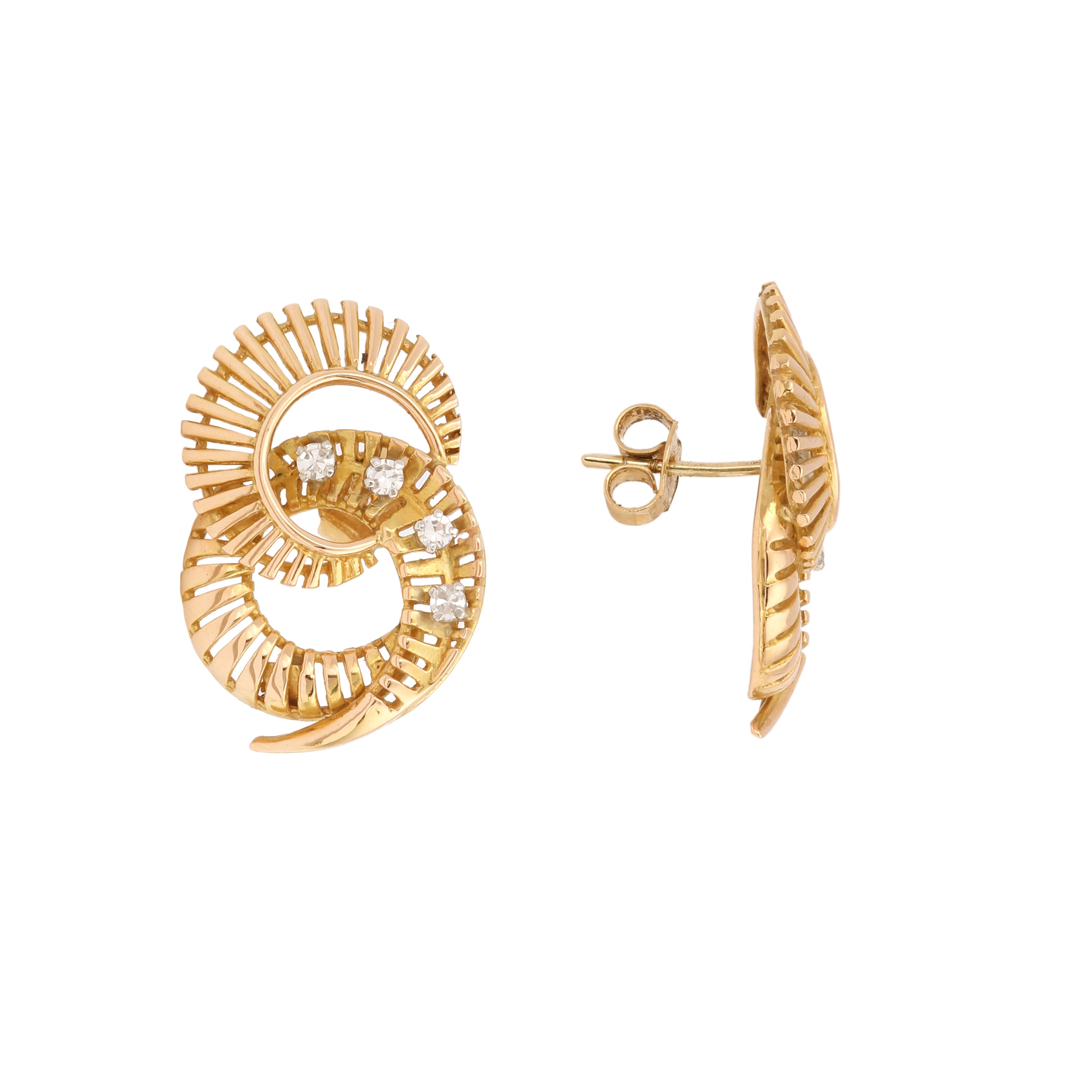 Retro Diamonds 14 Carat Yellow Gold Whirlwind Earrings