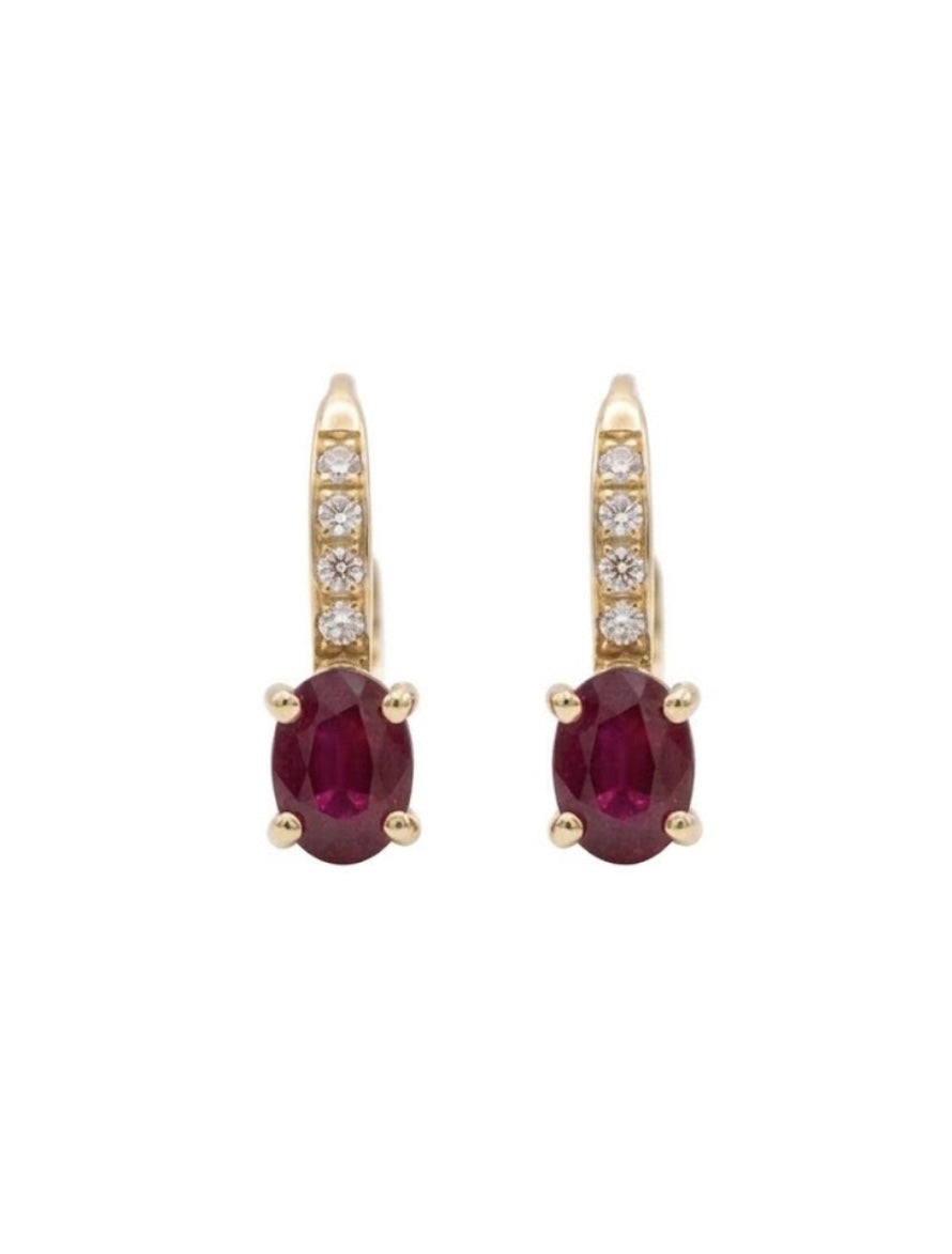 Boucles d'Oreilles Dormeuses Rubis Diamants Or Jaune 18 Carats