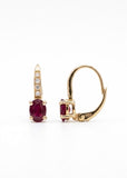 Boucles d'Oreilles Dormeuses Rubis Diamants Or Jaune 18 Carats