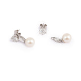 2.80 Carats Diamonds Pearls Platinum 18 Carats White Gold Convertible Drops Studs Earrings