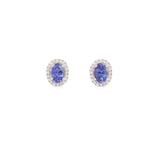 Clous d'Oreilles Tanzanites Diamants Or Gris 14 Carats