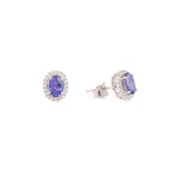 Clous d'Oreilles Tanzanites Diamants Or Gris 14 Carats
