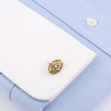 Boutons de Manchettes Anciens Feuilles de Chêne Diamants Or Jaune 18 Carats