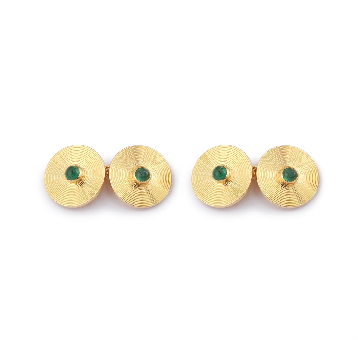 Boutons de Manchettes Vintage Disques Emeraudes Or Jaune 18 Carats