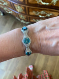 Vintage 12 Carats Blue Zircons Diamonds Platinum 14 Carats White Gold Bracelet