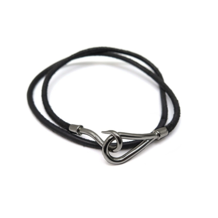 Hermès Jumbo Silvery Double Leather Bracelet