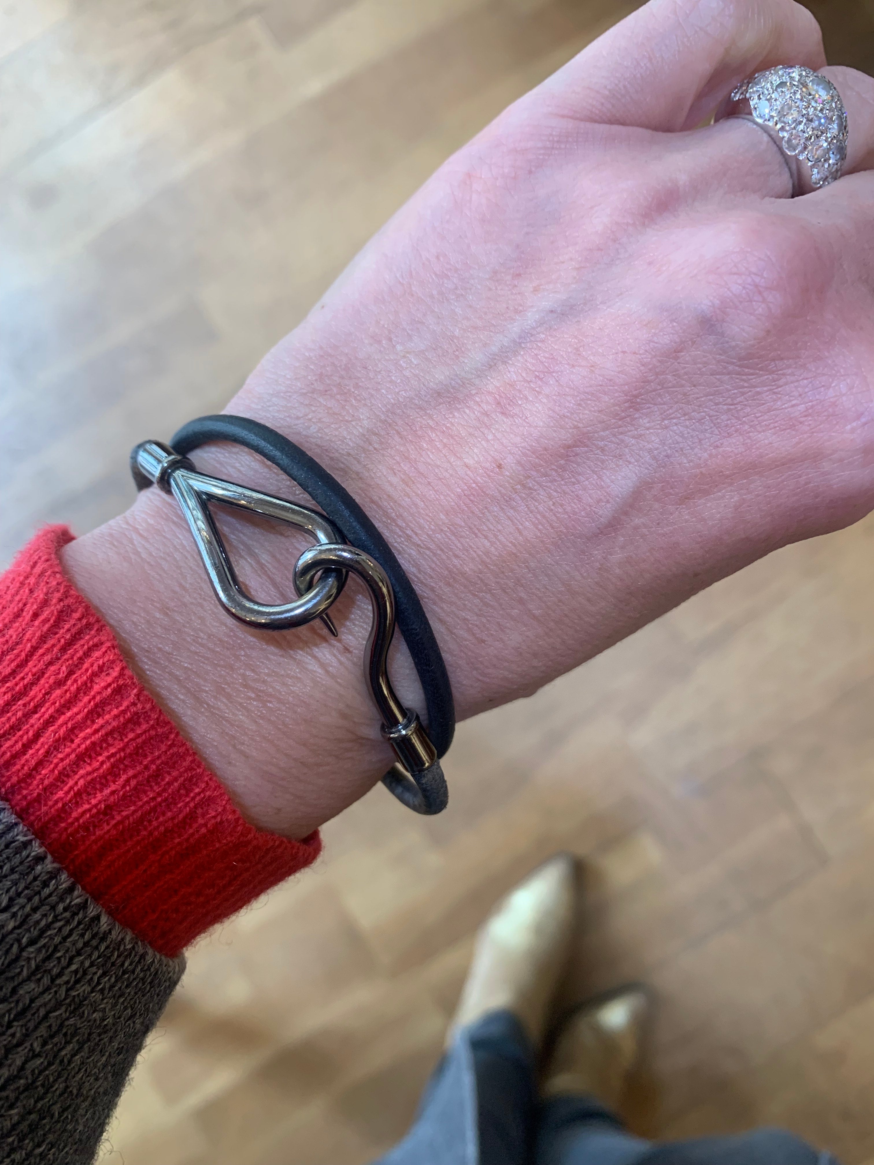 Hermès Jumbo Silvery Double Leather Bracelet