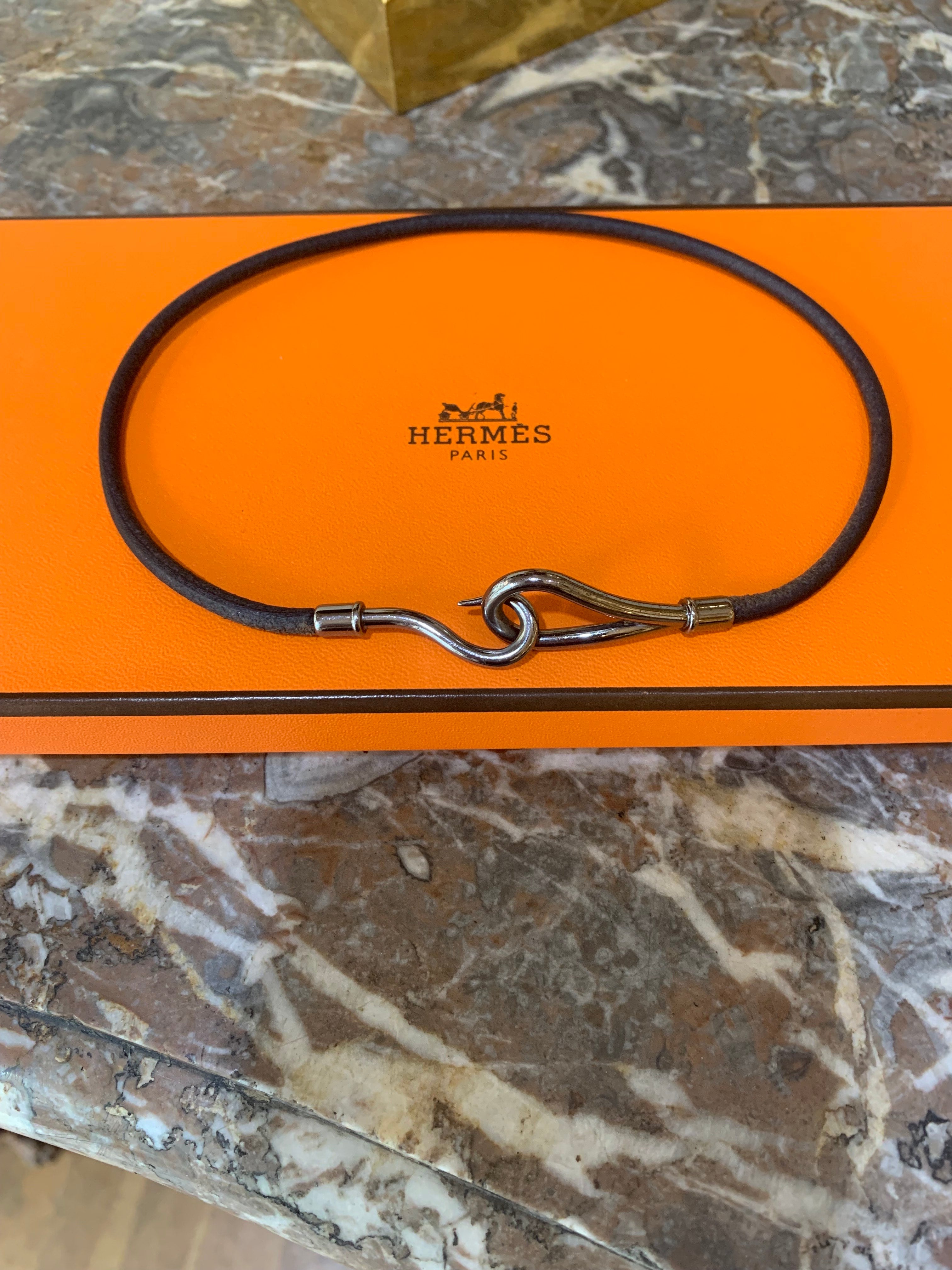 Hermès Jumbo Silvery Double Leather Bracelet