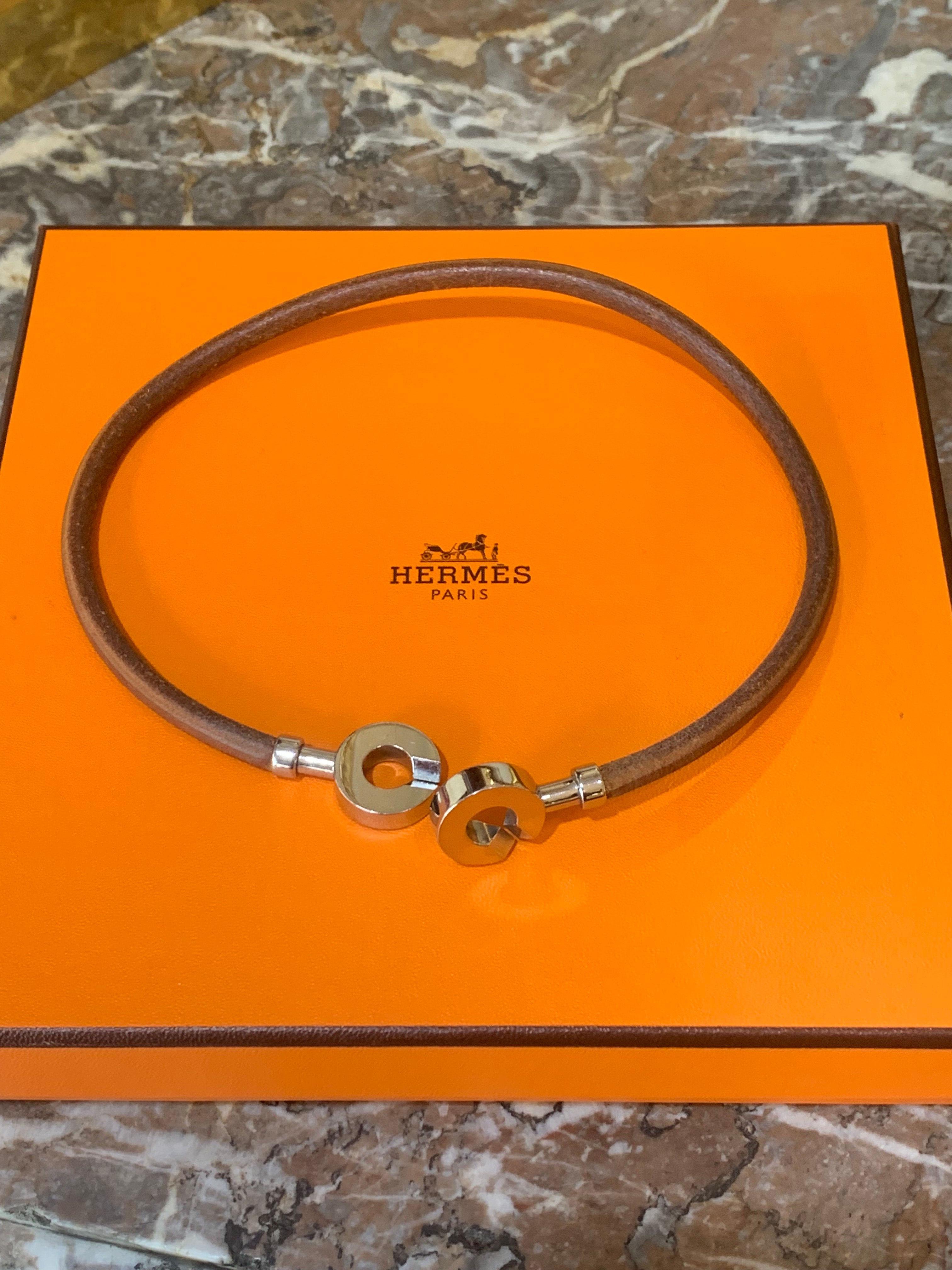 Hermès Lancelot Silvery Double Leather Bracelet