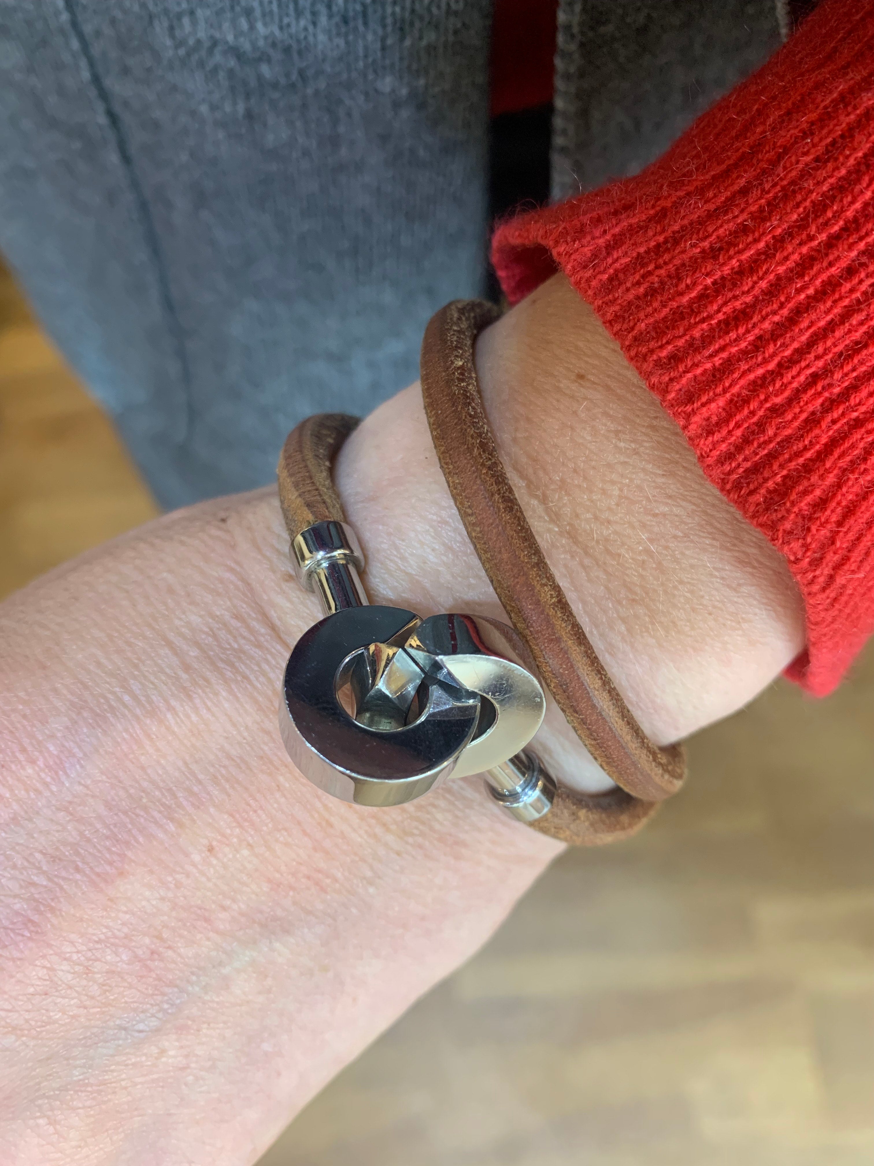Hermès Lancelot Silvery Double Leather Bracelet