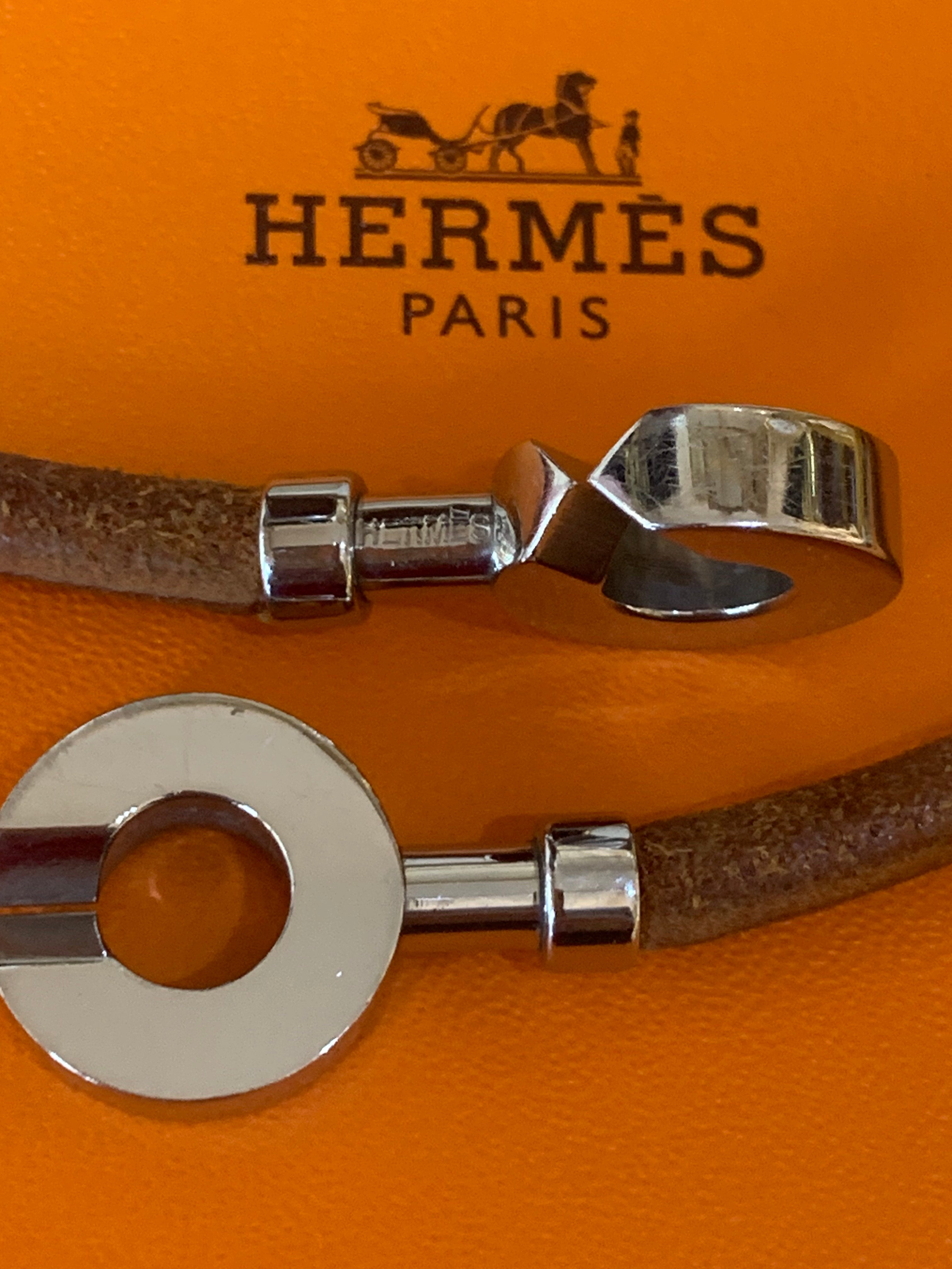 Hermès Lancelot Silvery Double Leather Bracelet