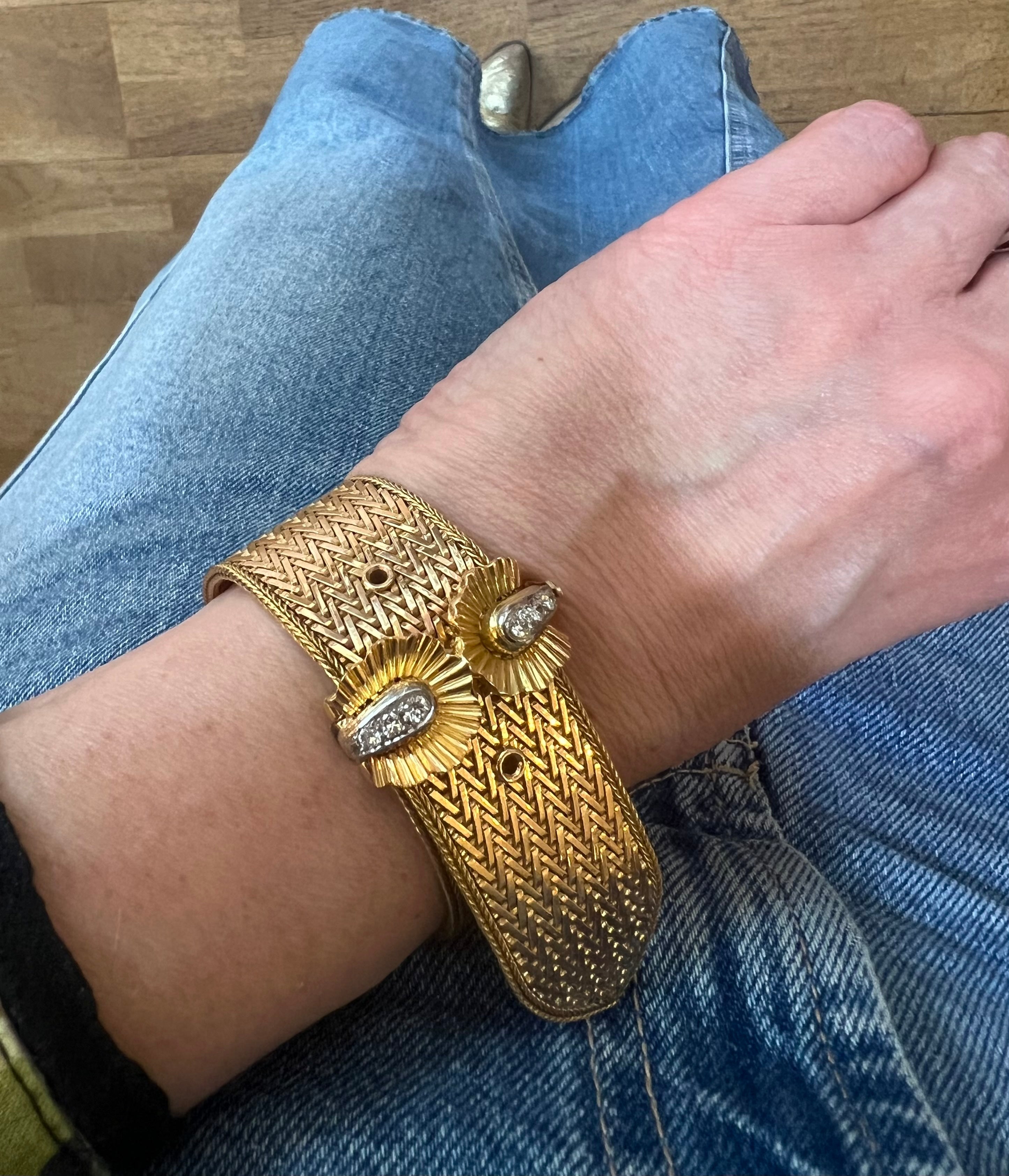 Bracelet Rétro Ceinture Diamants Or Jaune 18 Carats