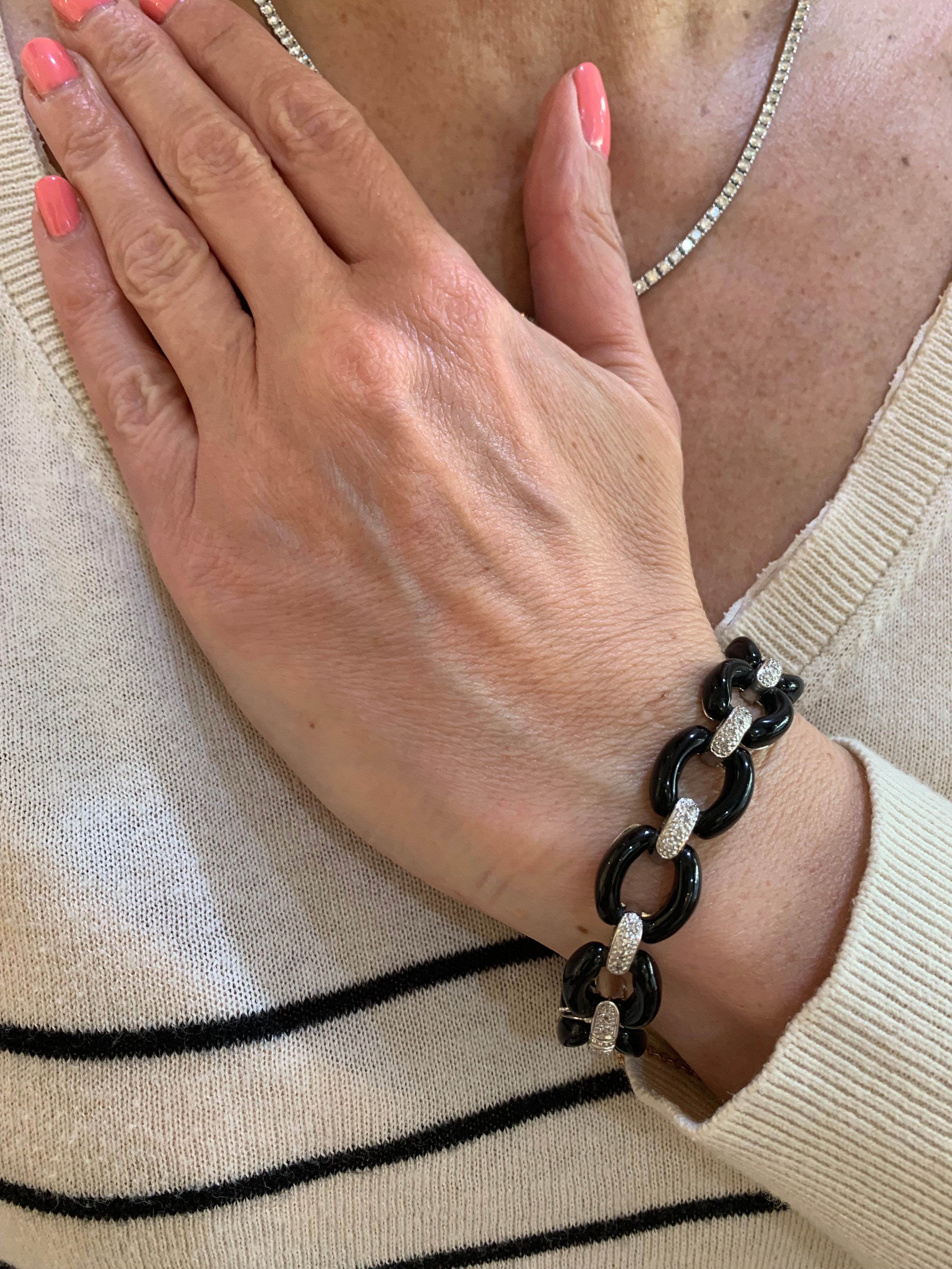 Bracelet Diamants Céramique Or Gris 18 Carats