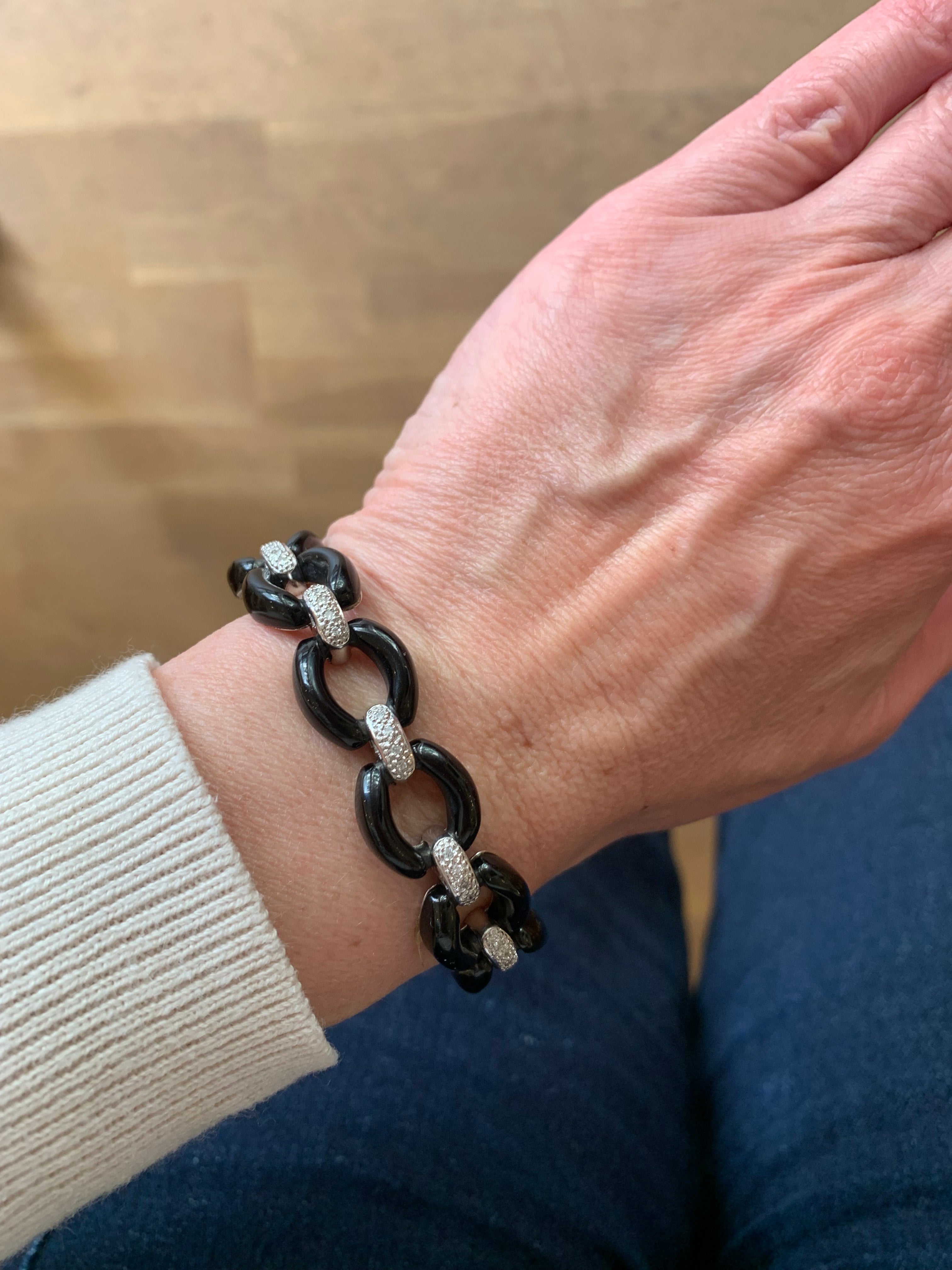 Bracelet Diamants Céramique Or Gris 18 Carats