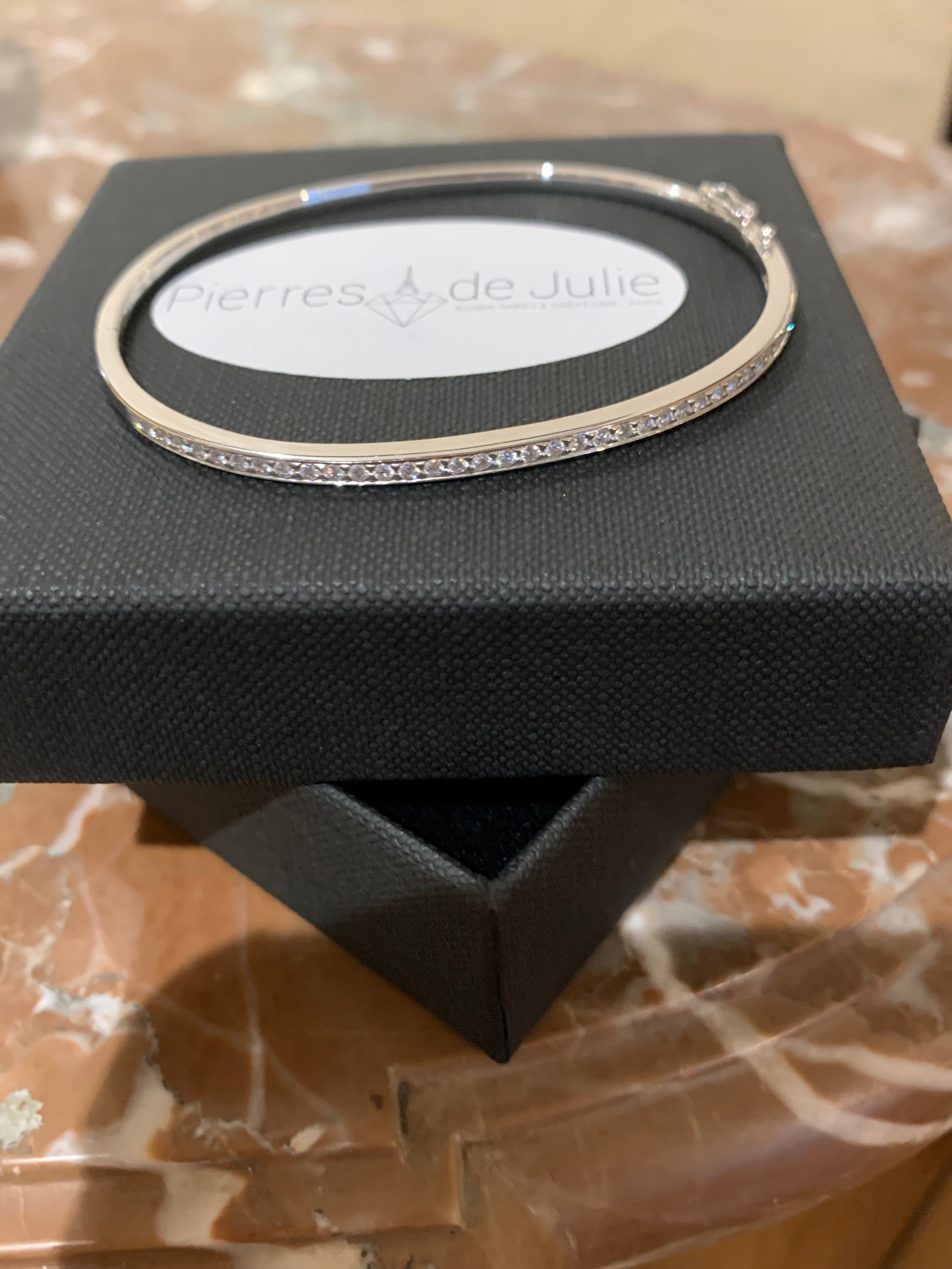 Bracelet Jonc Pavé Diamants Or Gris 18 Carats