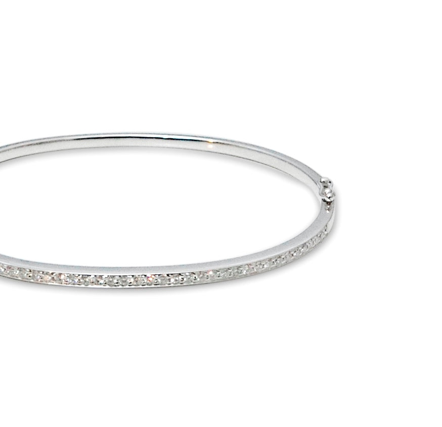 Bracelet Jonc Pavé Diamants Or Gris 18 Carats