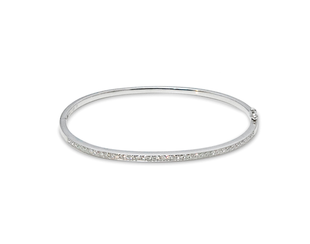 Bracelet Jonc Pavé Diamants Or Gris 18 Carats