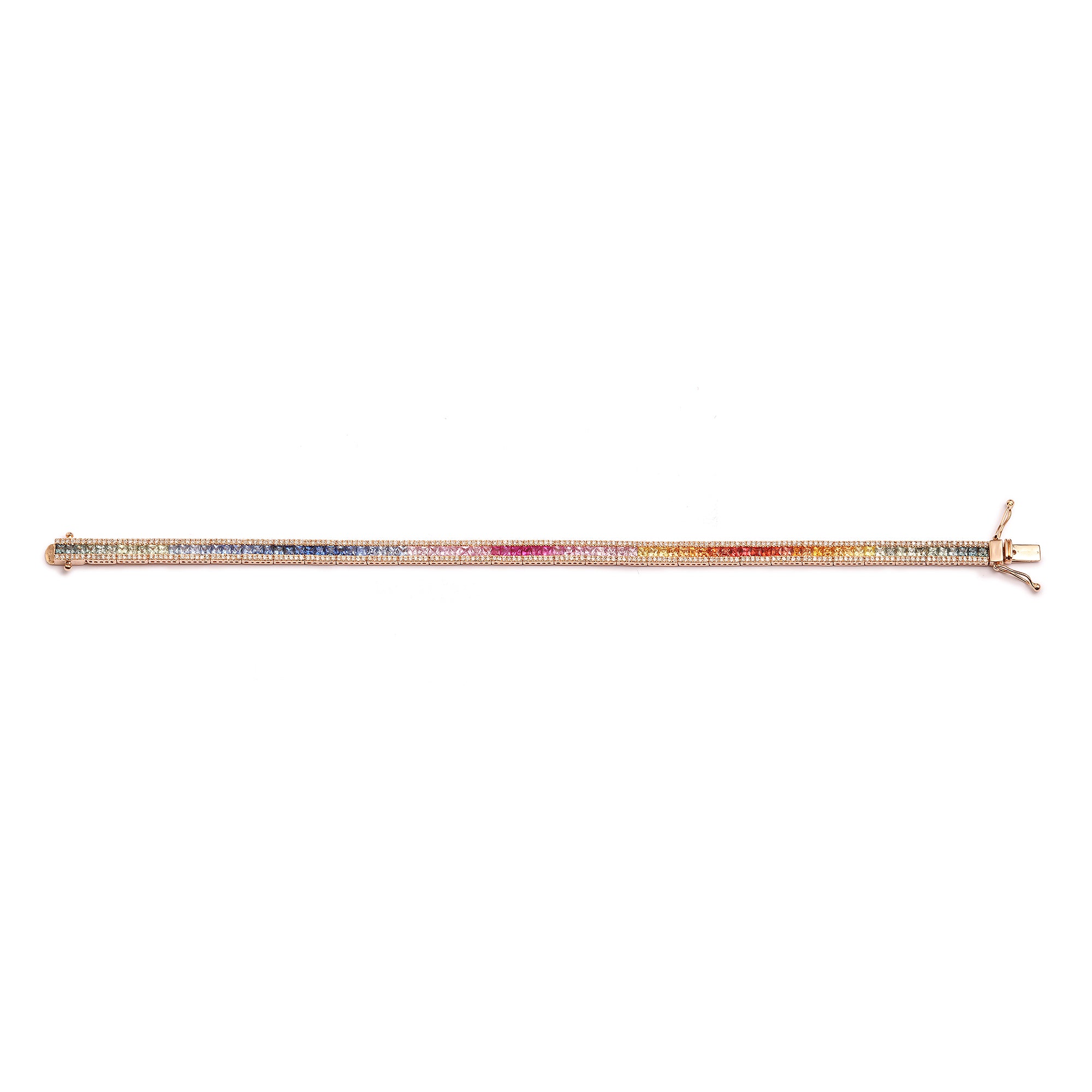 Bracelet Tennis 5.70 Carats Saphirs Arc-En-Ciel & Diamants Or Rose 18 Carats