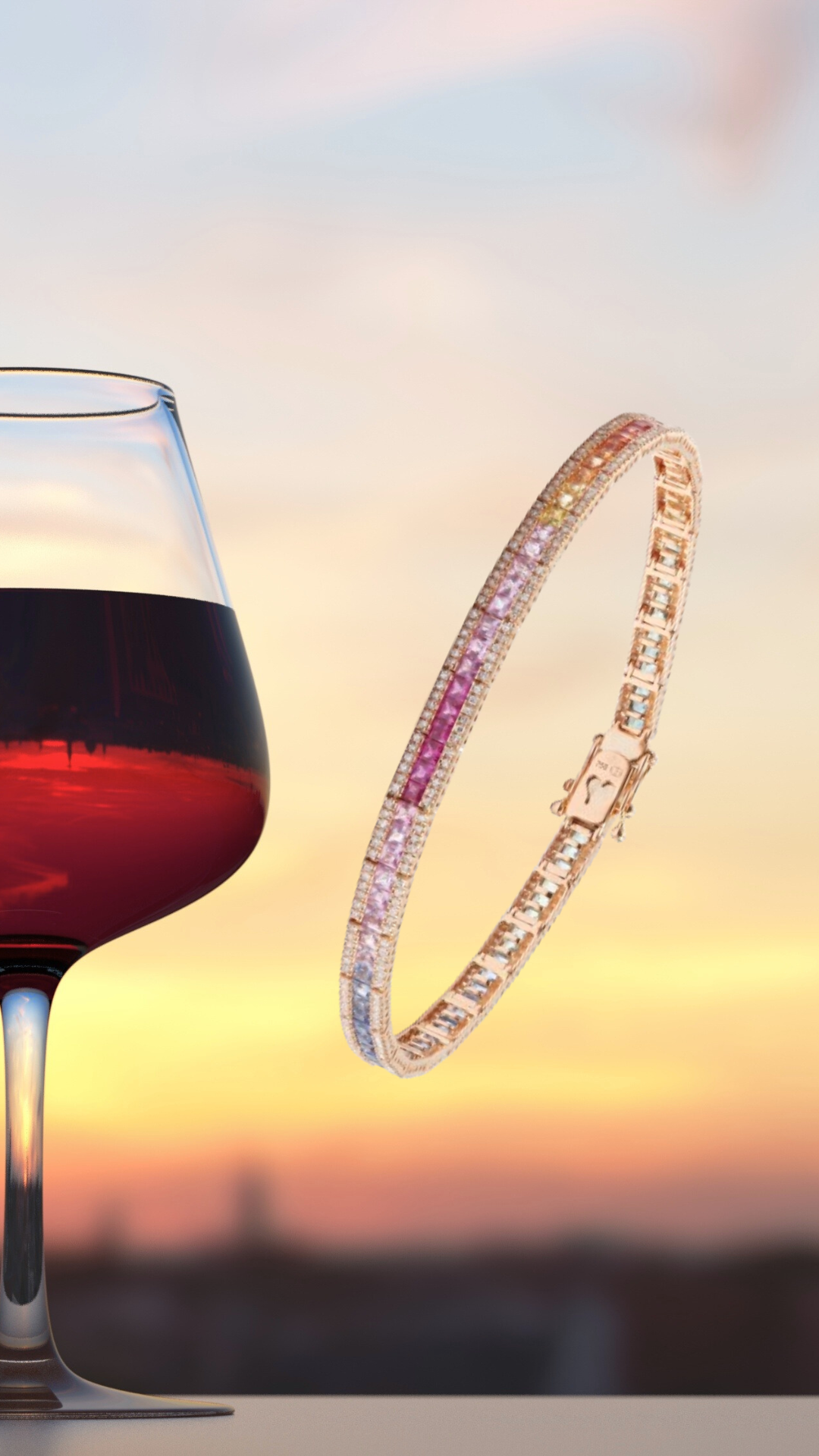 Bracelet Tennis 5.70 Carats Saphirs Arc-En-Ciel & Diamants Or Rose 18 Carats