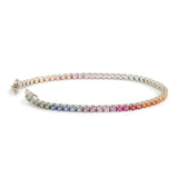 Bracelet Tennis Saphirs Arc-En-Ciel 5 Carats Or Gris 18 Carats