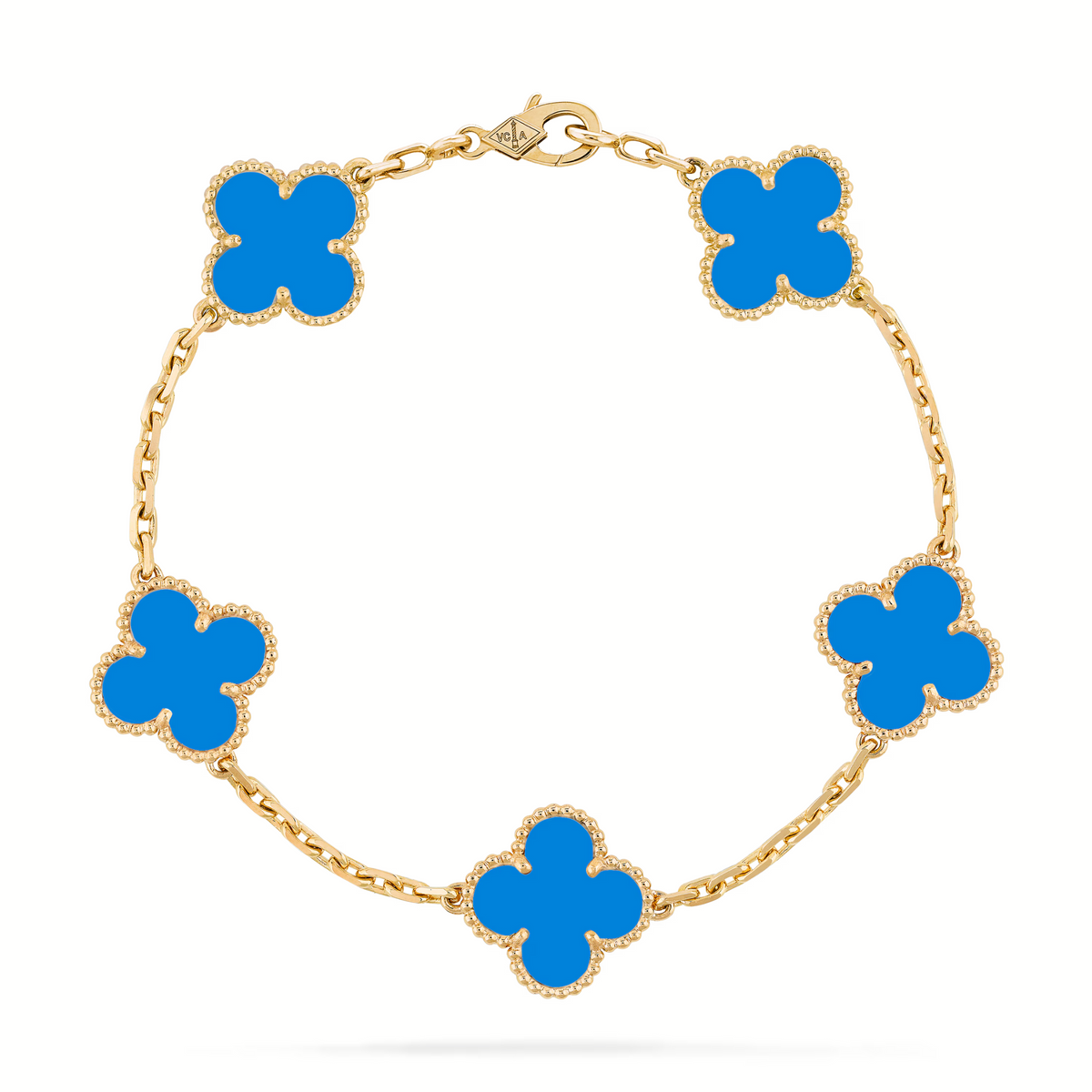 Bracelet Van Cleef & Arpels Vintage Alhambra 5 Motifs Agate Bleue Or Jaune 18 Carats