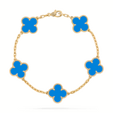 Bracelet Van Cleef & Arpels Vintage Alhambra 5 Motifs Agate Bleue Or Jaune 18 Carats