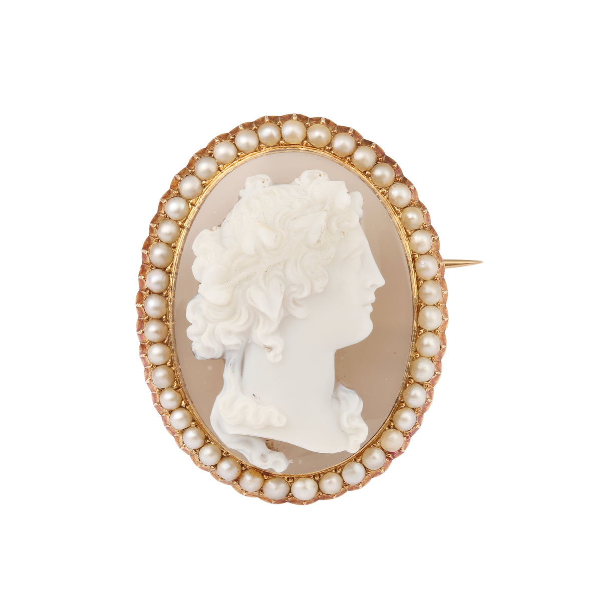 Broche Ancienne Camée Sardonyx Perles Or Jaune 18 Carats