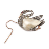 Broche Cygne Nacre Diamants Or Jaune & Gris 18 Carats