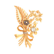 Topaz Sapphires Diamonds 18 Carat Yellow Gold Retro Bouquet Brooch