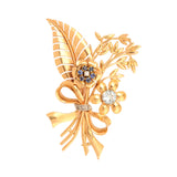 Broche Rétro Bouquet Topaze Saphirs Diamants Or Jaune 18 Carats