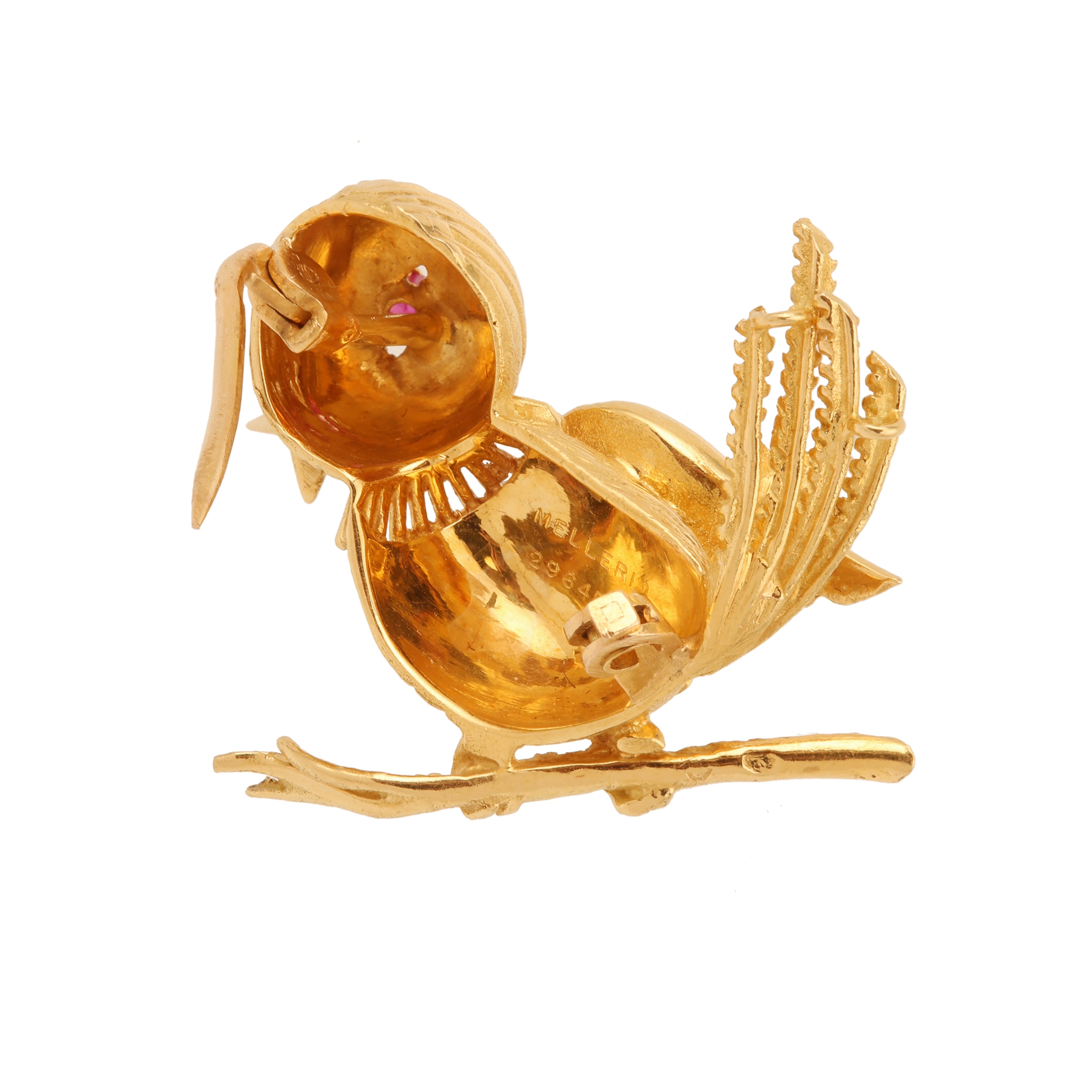 Broche Poussin Mellerio Dits Meller Rubis Or Jaune 18 Carats