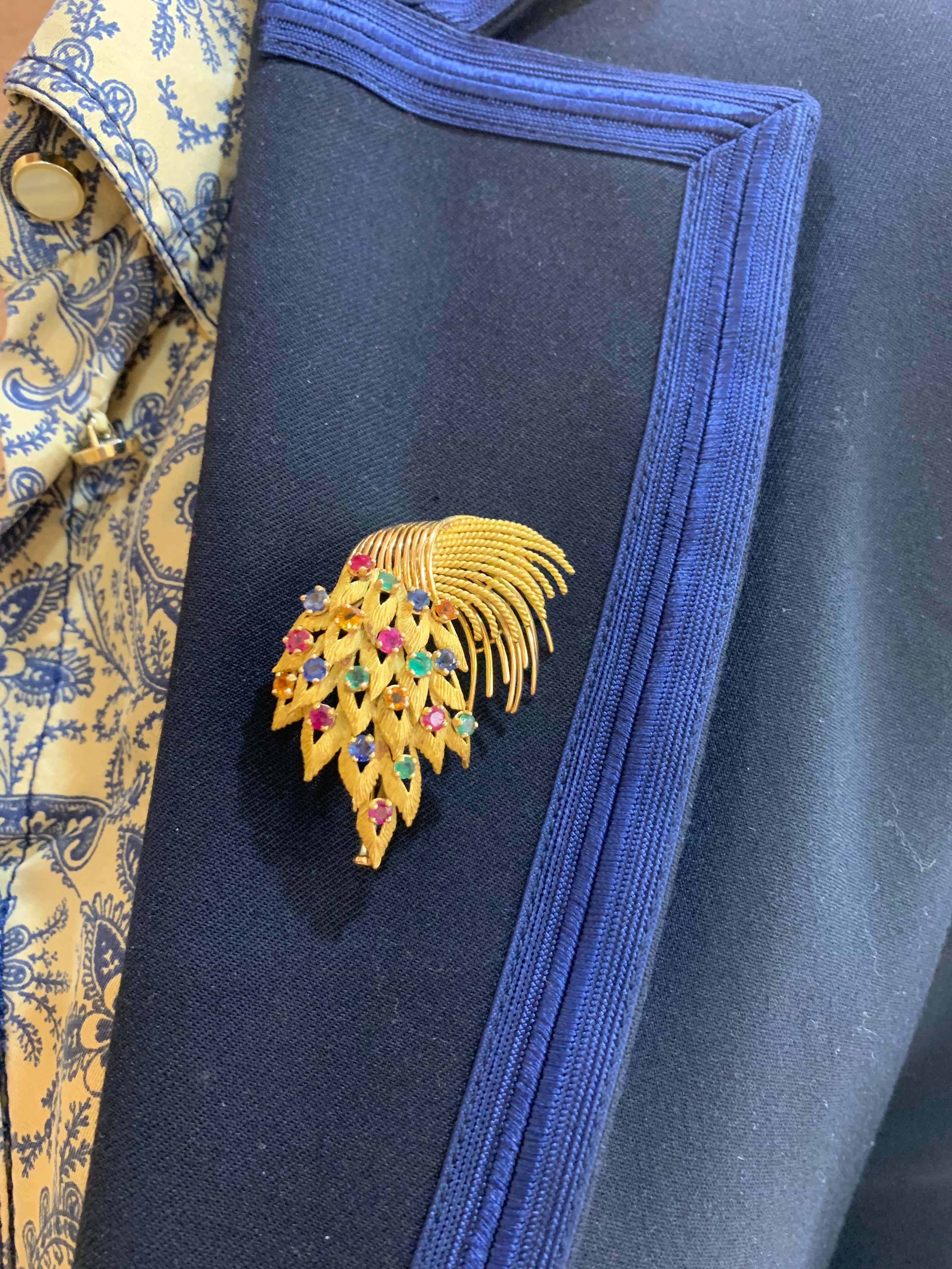 Julier Reed Brooch Retro Tutti Frutti 18K Yellow Gold Leaf Brooch – Les Pierres de Julie