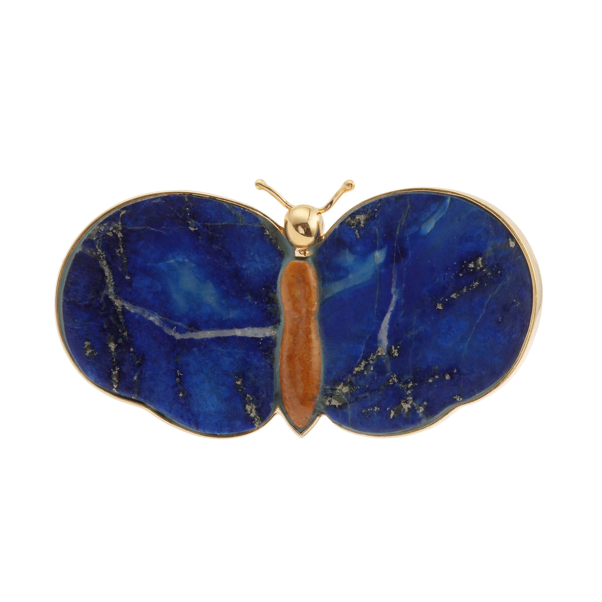 Lapis-Lazuli Jasper 18K Yellow Gold Butterfly Brooch